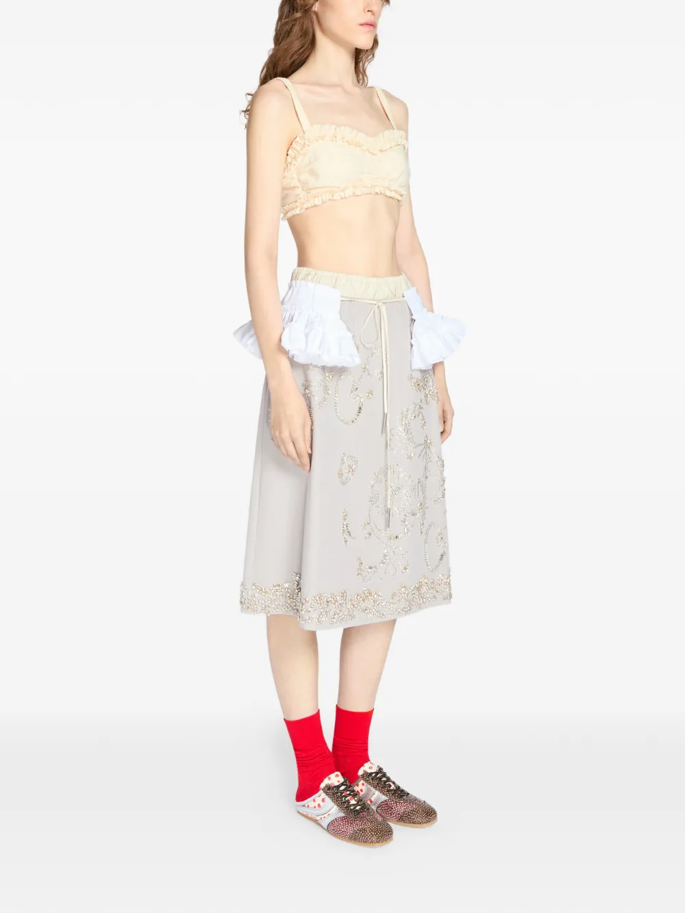 Dries Van Noten Embroidered Midi Skirt in Neutrals, view 3