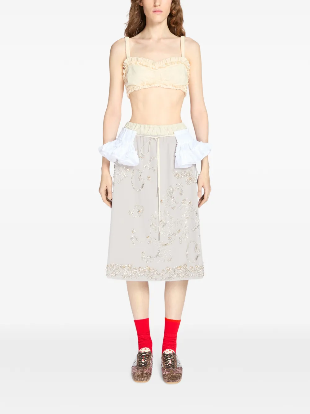 Dries Van Noten Embroidered Midi Skirt in Neutrals, view 2