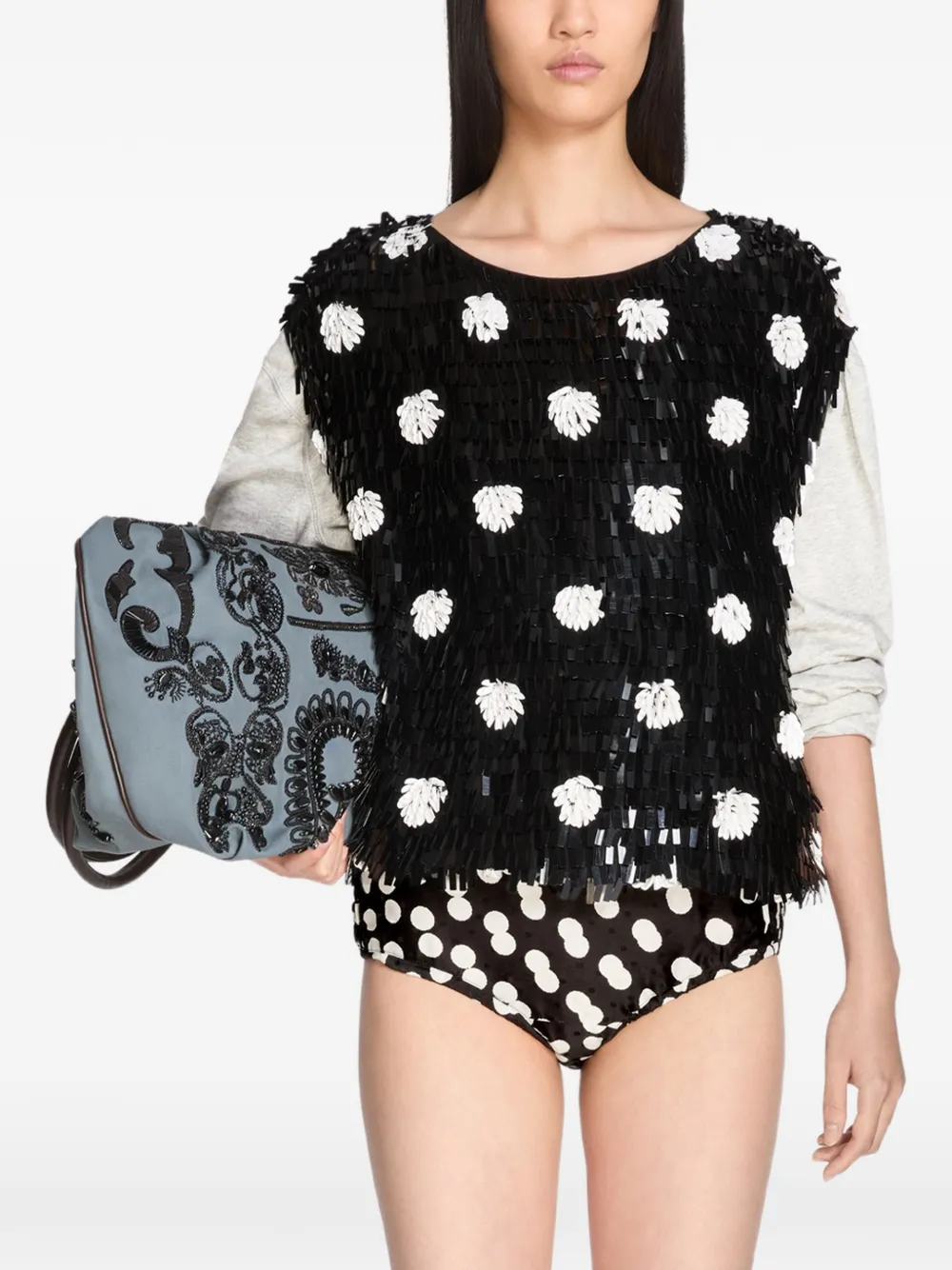 Dries Van Noten Embroidered Polka-dot Silk Top in Black, view 4