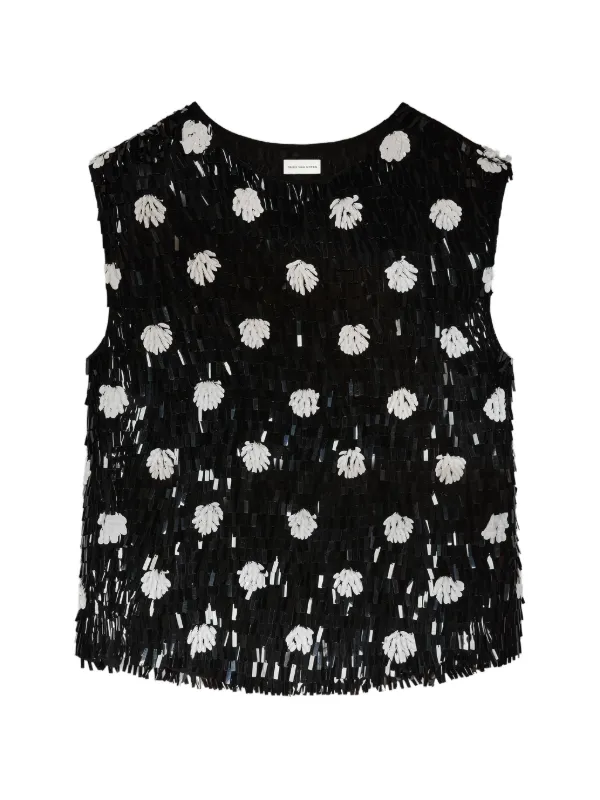 Dries Van Noten Embroidered Polka-dot Silk Top in Black