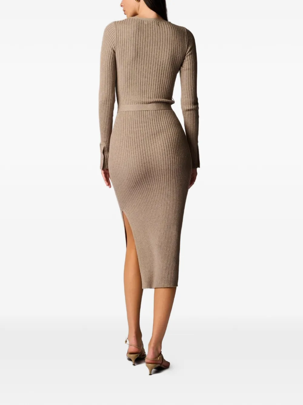 HEVRON Asher geribbelde jurk met uitgesneden details Beige