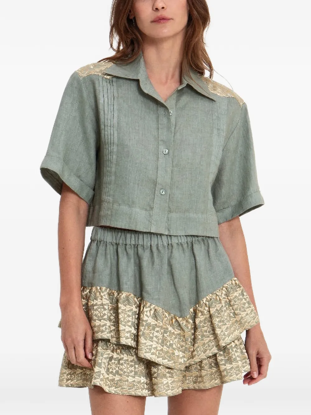 GREEK ARCHAIC KORI geometric-print-detail shirt - Verde