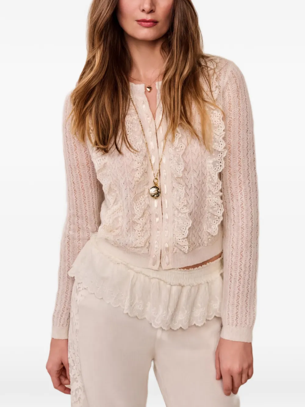 LoveShackFancy Melisse gebreid vest met ruches Wit
