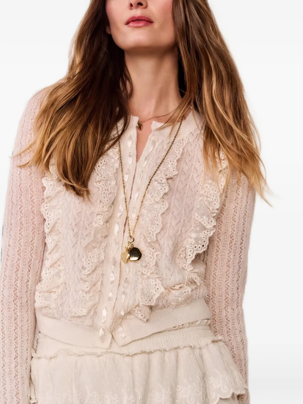 LoveShackFancy Melisse gebreid vest met ruches Wit