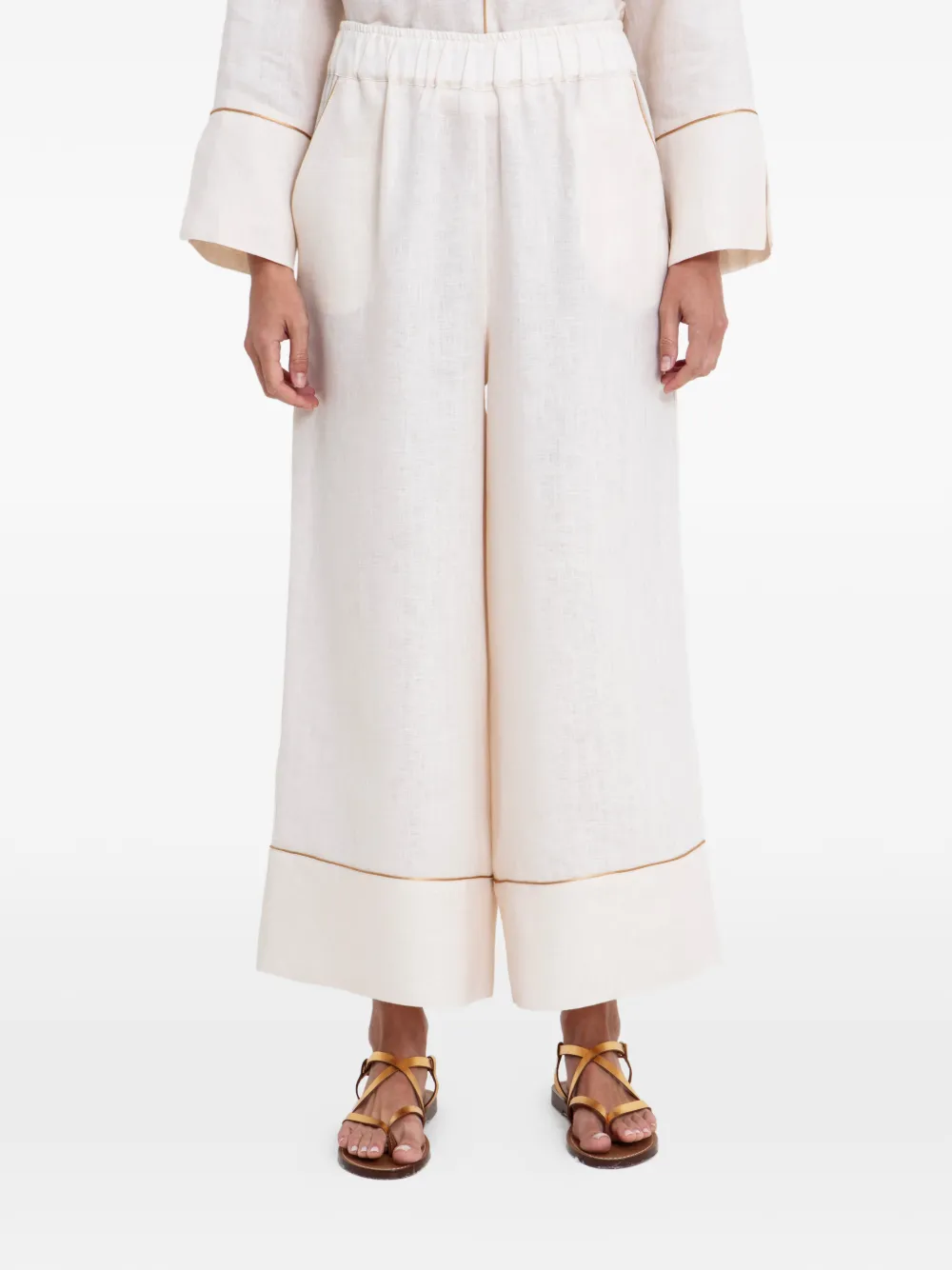 GREEK ARCHAIC KORI gold trim trousers - Toni neutri