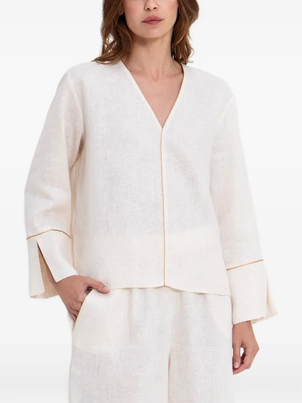 GREEK ARCHAIC KORI gold-tone trim blouse - Toni neutri