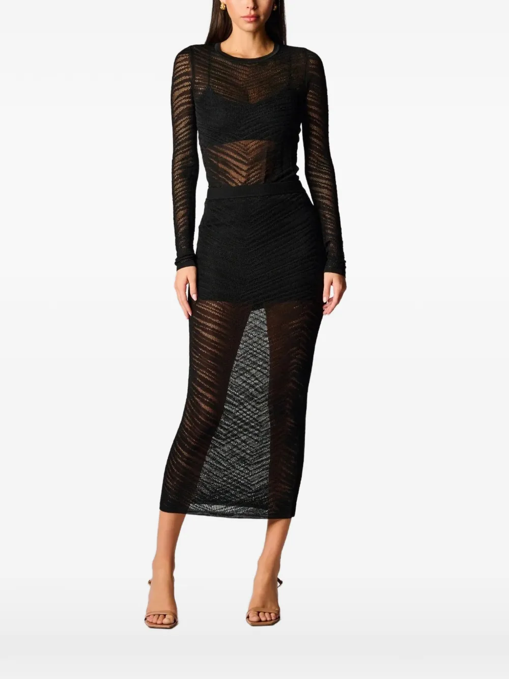 HEVRON Rhea patterned long-sleeve top - Nero