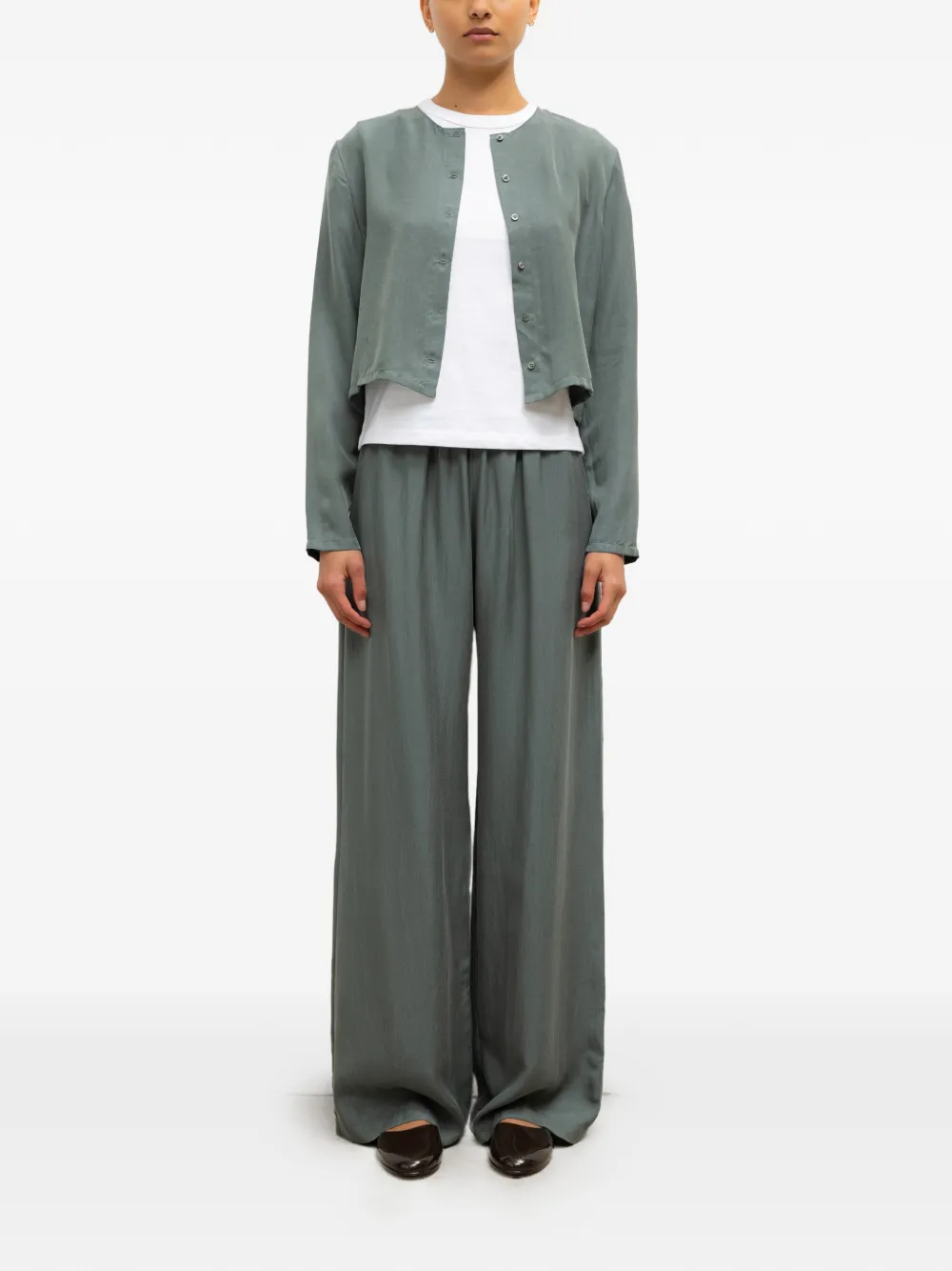 LESET Kim cropped top met knopen Groen