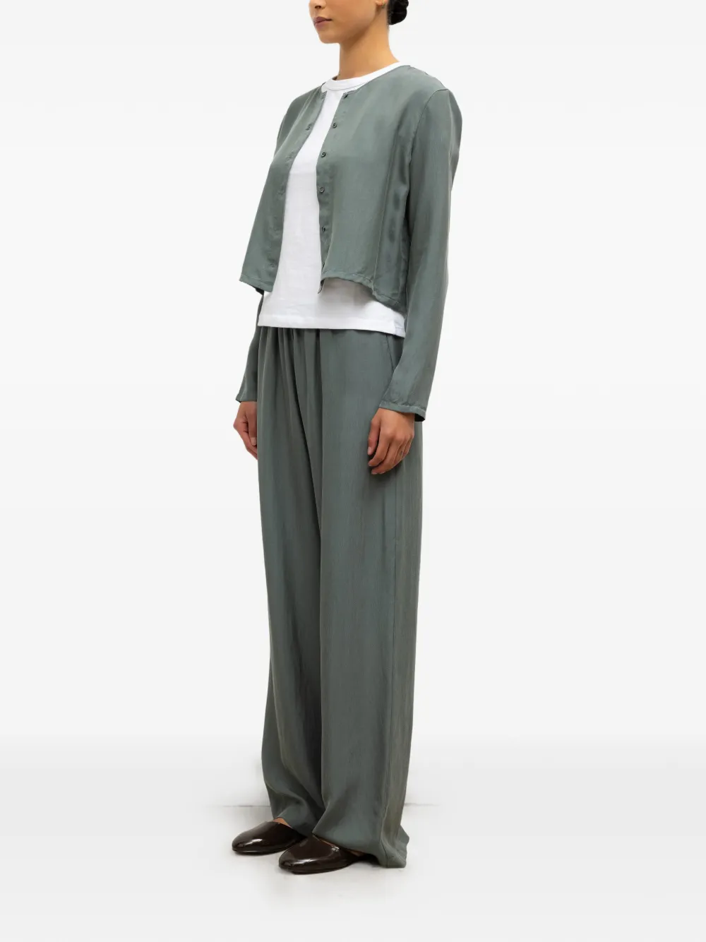 LESET Kim cropped top met knopen Groen