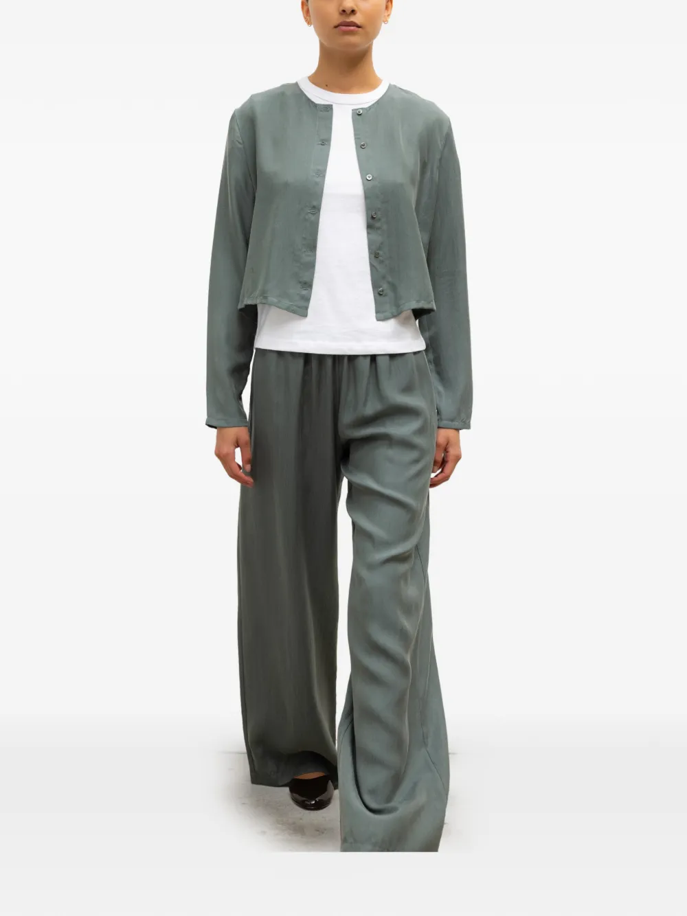 LESET Kim cropped top met knopen Groen
