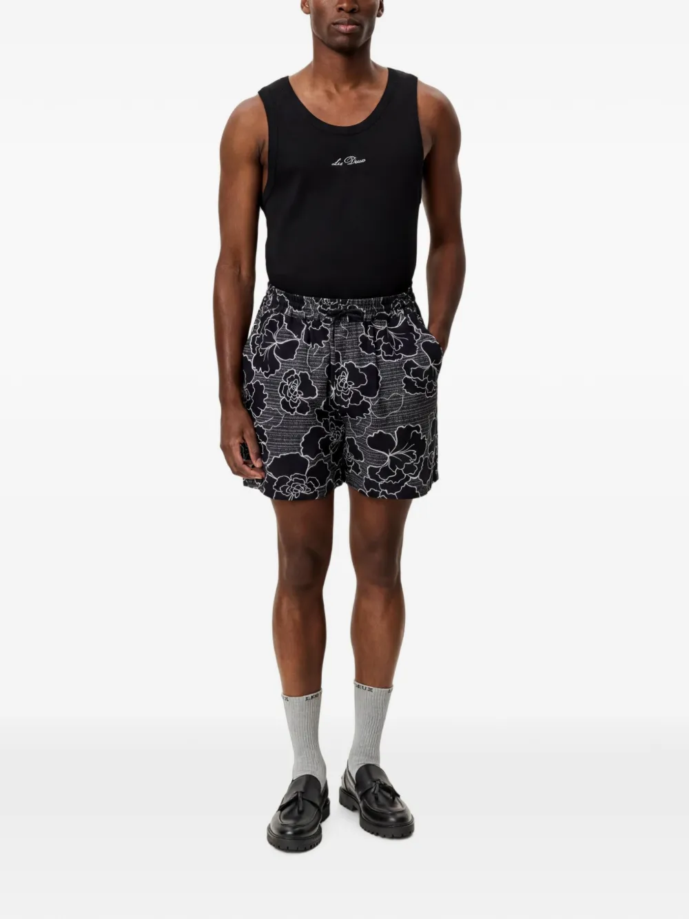 Les Deux Charlie Poppy shorts met bloemenprint en trekkoord Zwart