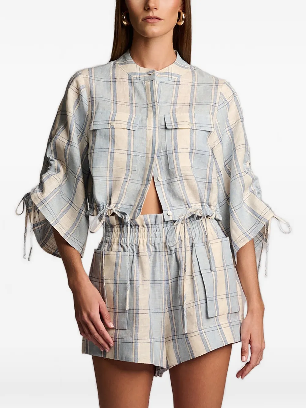HEVRON Eva plaid blouse - Blu
