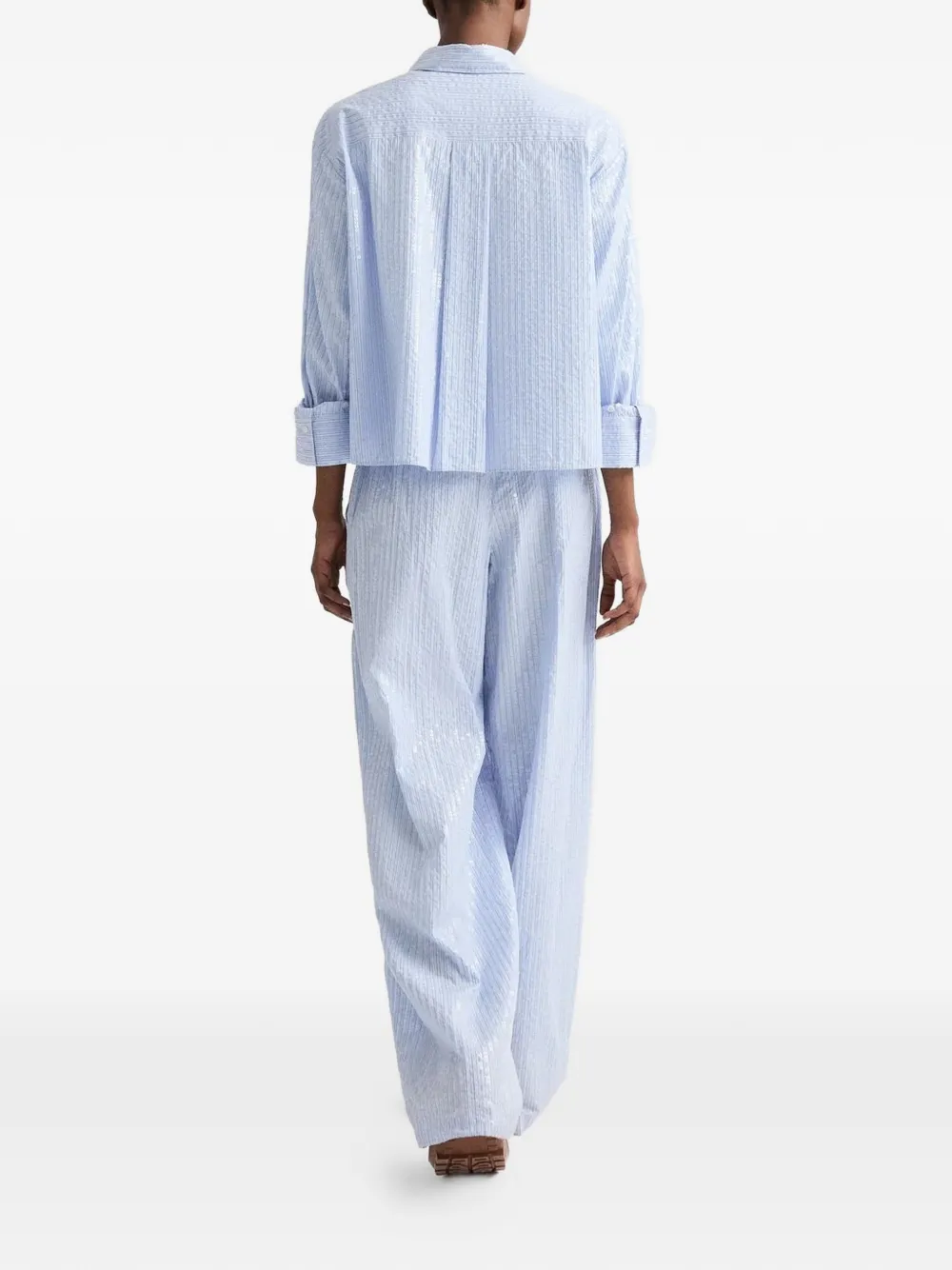 Twp Sequin-embelished Striped Shirt in Blue, view 4