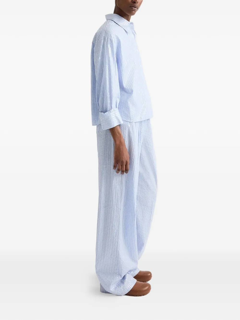 Twp Sequin-embelished Striped Shirt in Blue, view 3