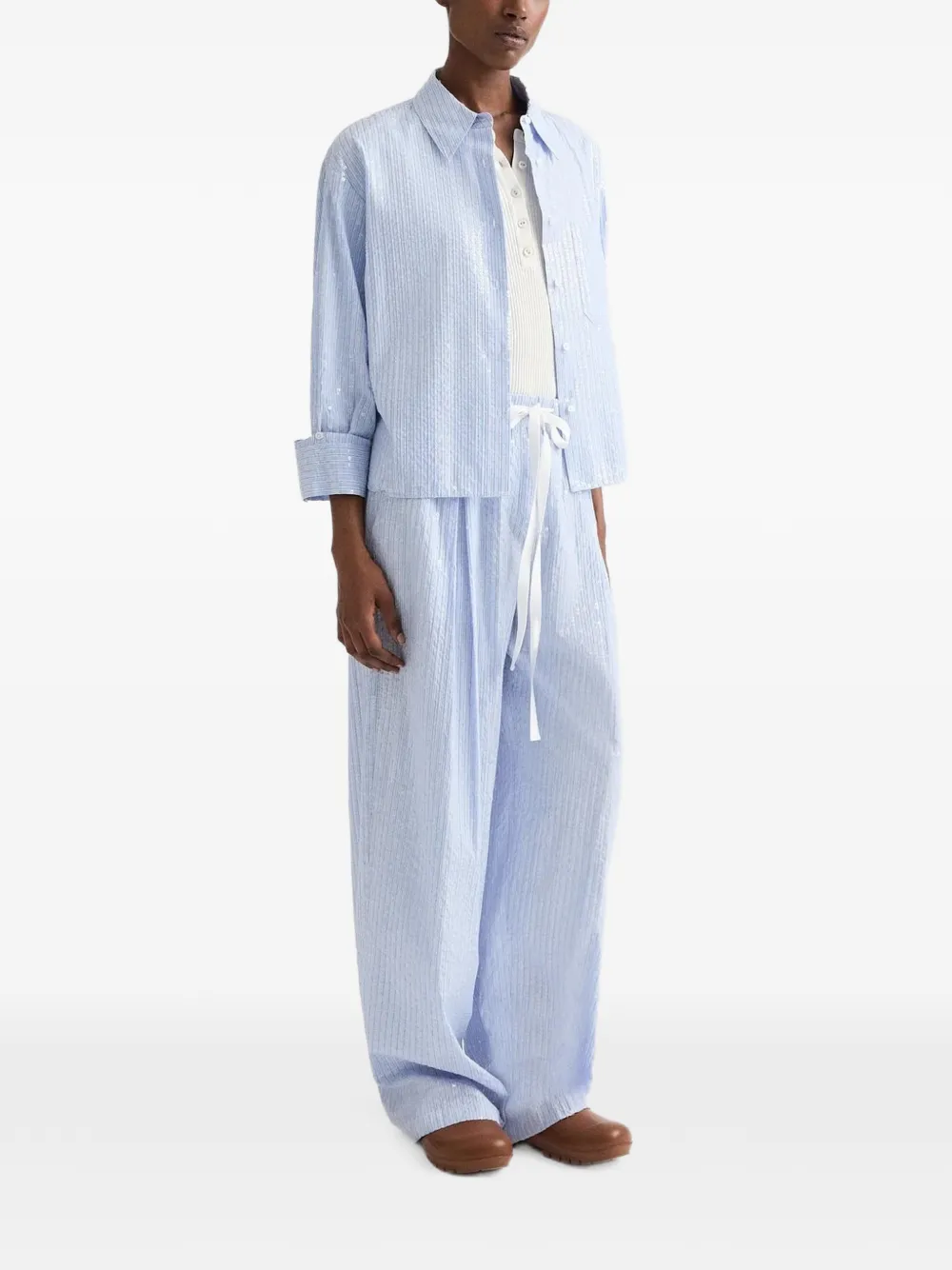 Twp Sequin-embelished Striped Shirt in Blue, view 2