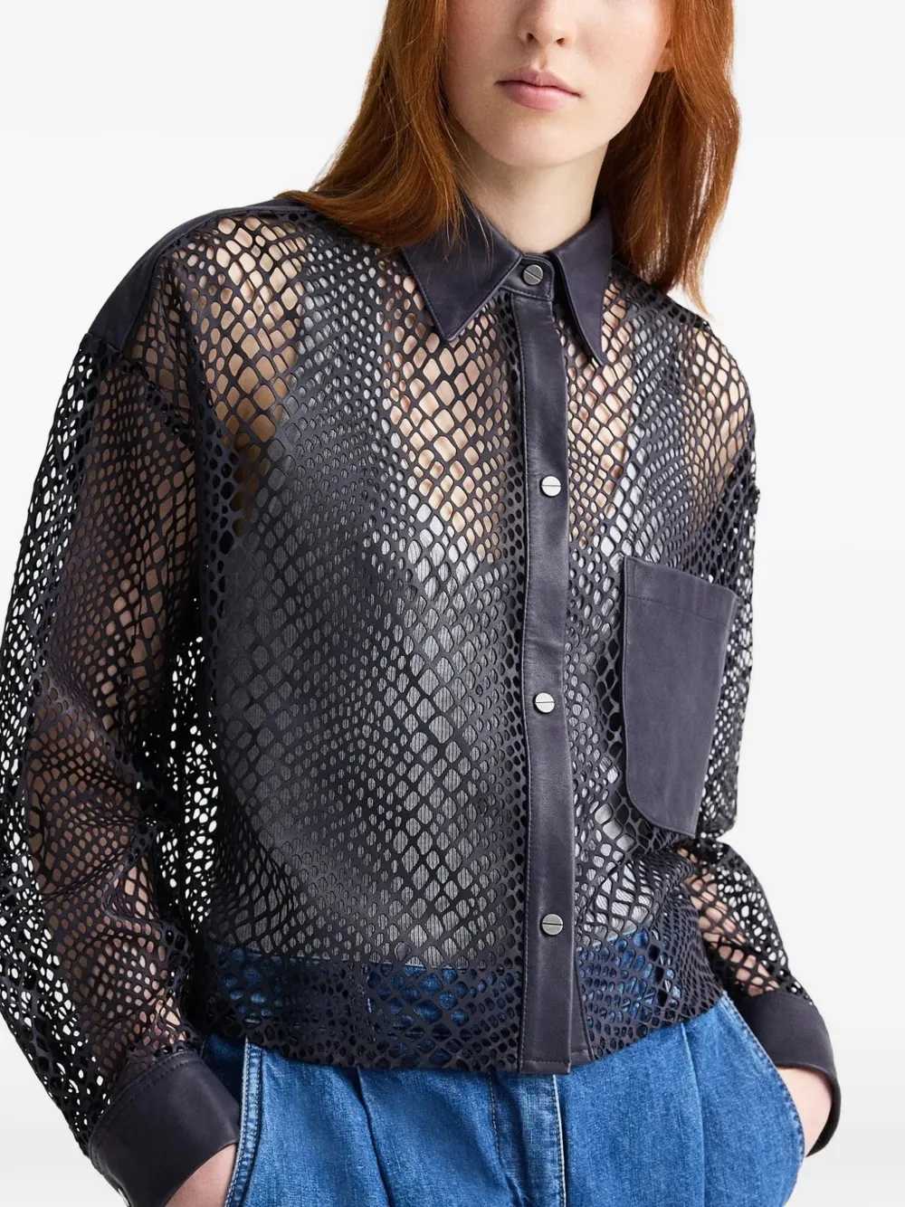 TWP Little Big Joe blouse met visnet zak Blauw