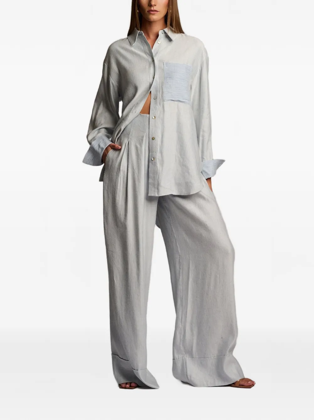 HEVRON Blouse met chambray zak Blauw