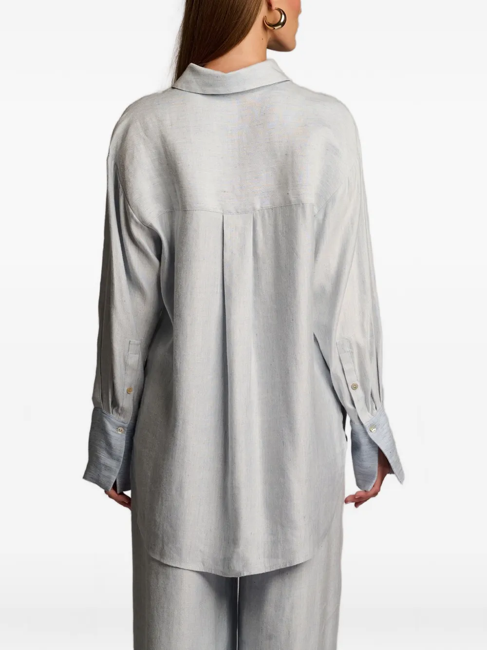 HEVRON Blouse met chambray zak Blauw