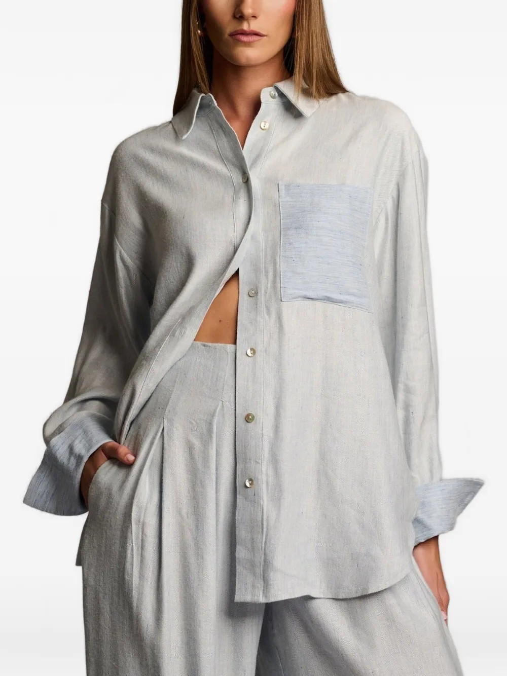 HEVRON chambray pocket shirt - Blu