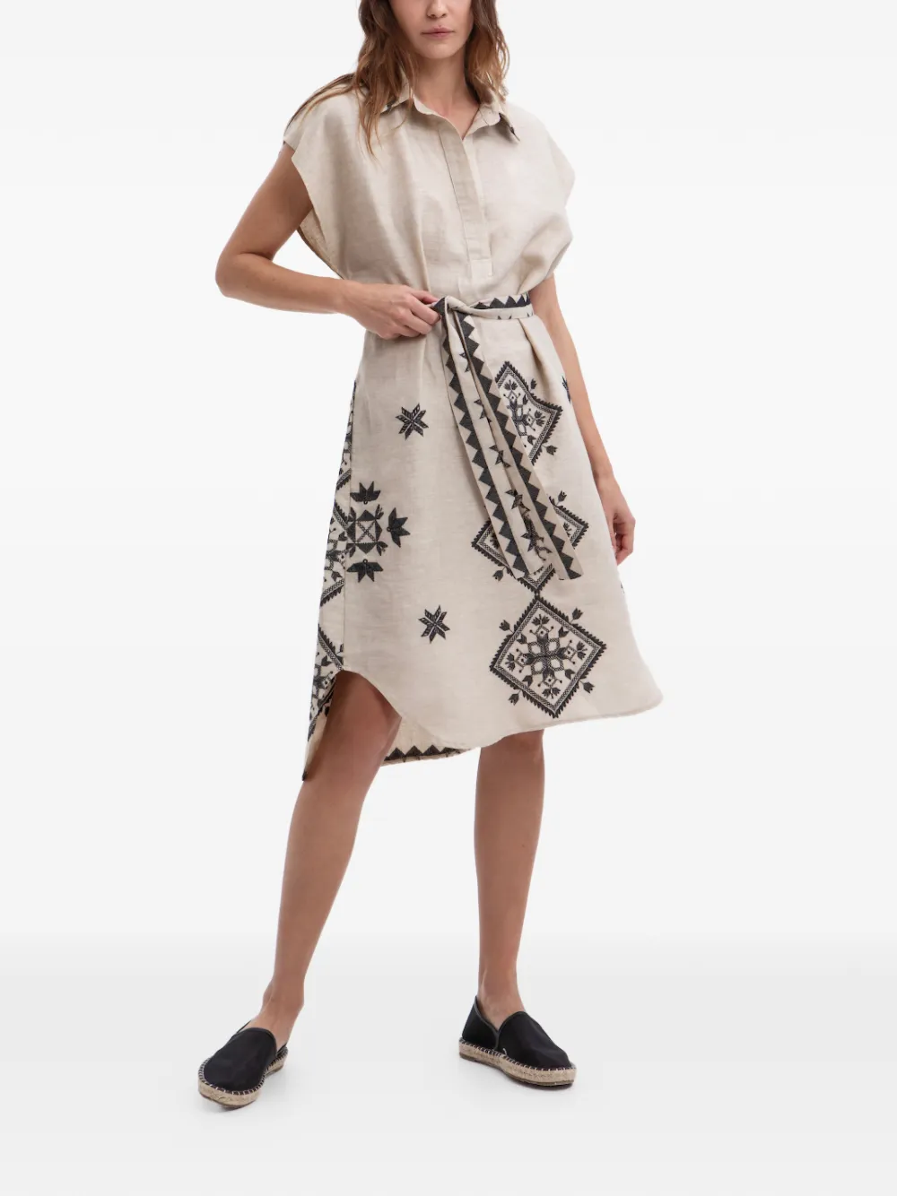 GREEK ARCHAIC KORI geometric print belted dress - Toni neutri