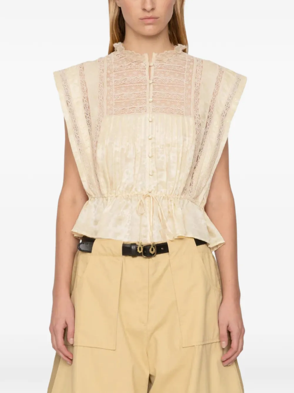 Sea lace-panelled pintuck blouse - Toni neutri