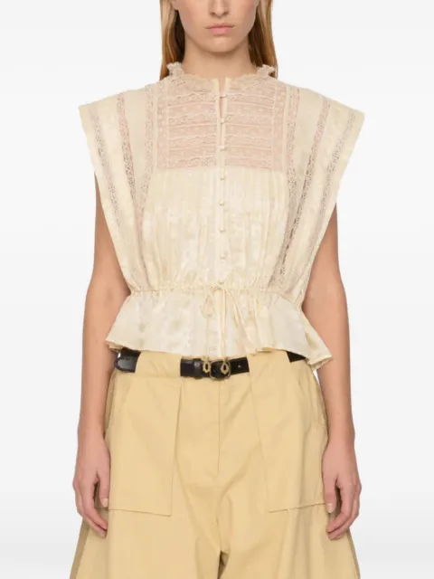 Sea lace-panelled pintuck blouse