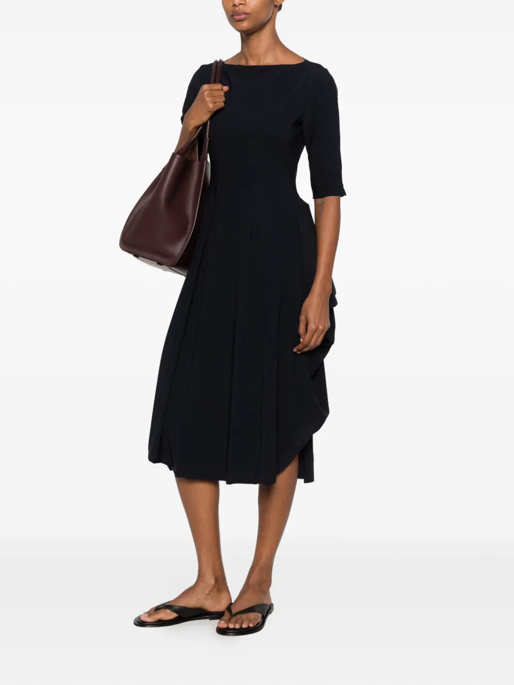  High Vestido Midi Con Cuello Redondo - Azul 