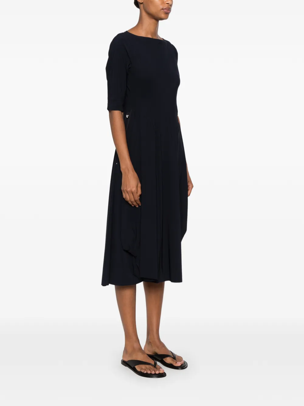  High Vestido Midi Con Cuello Redondo - Azul 