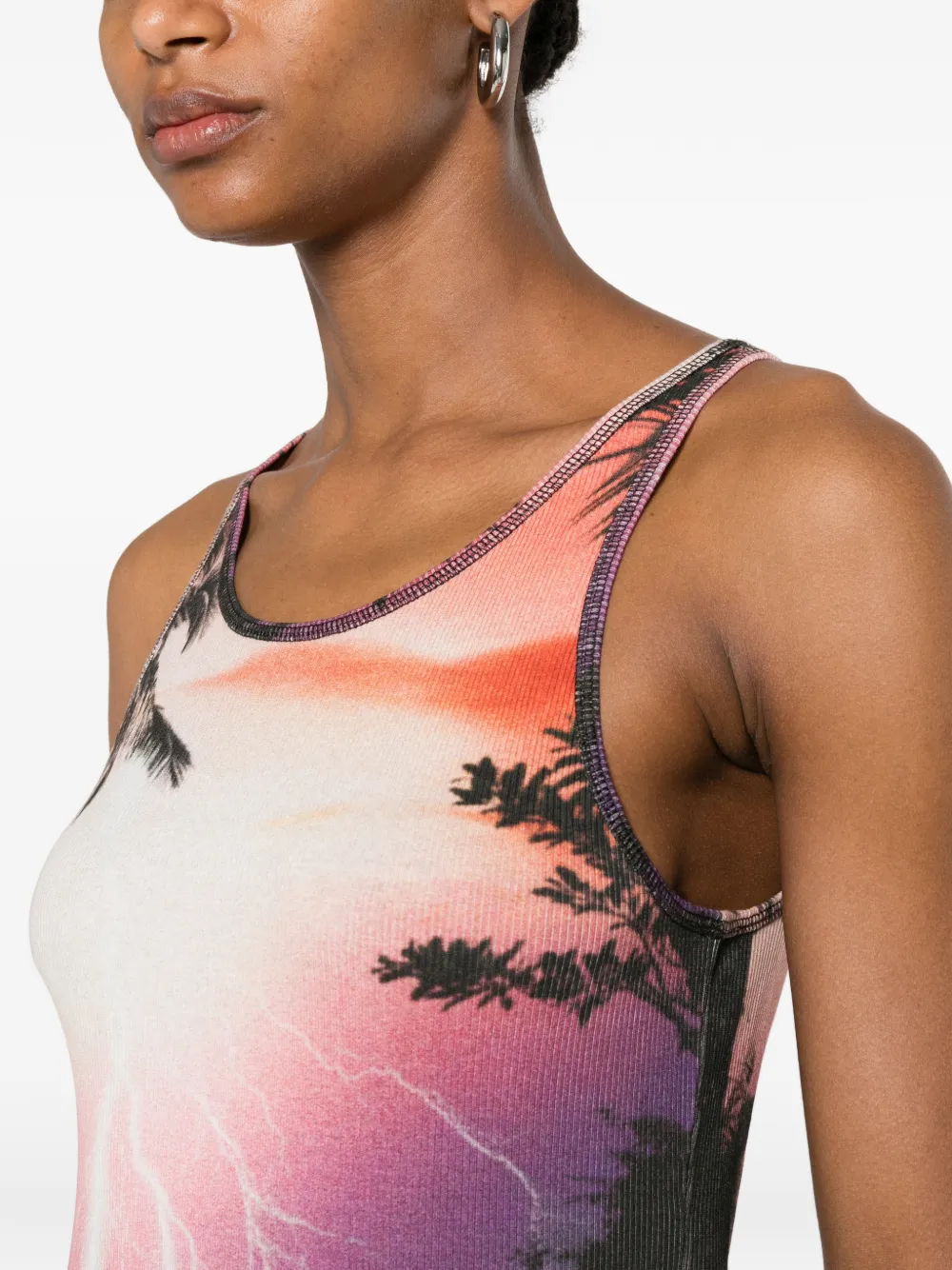 Rabanne Geribbelde tanktop met print Zwart