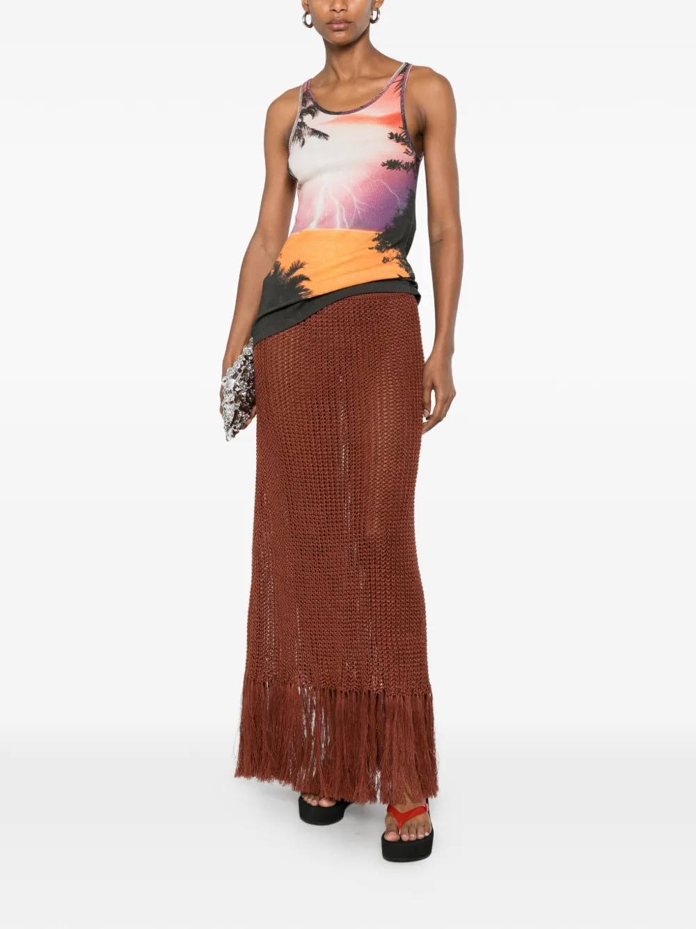 Rabanne Geribbelde tanktop met print Zwart