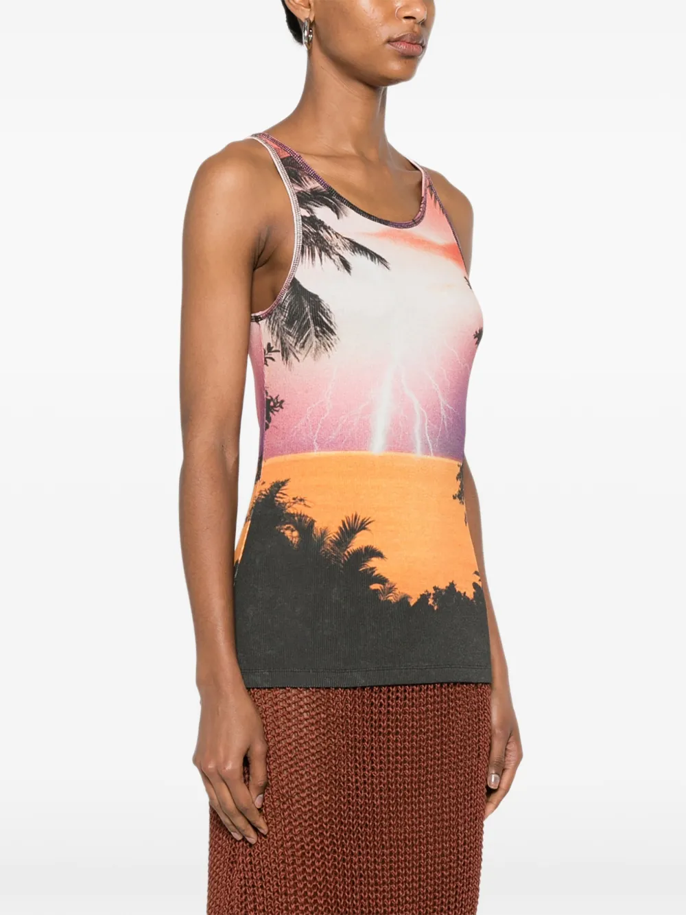 Rabanne Geribbelde tanktop met print Zwart