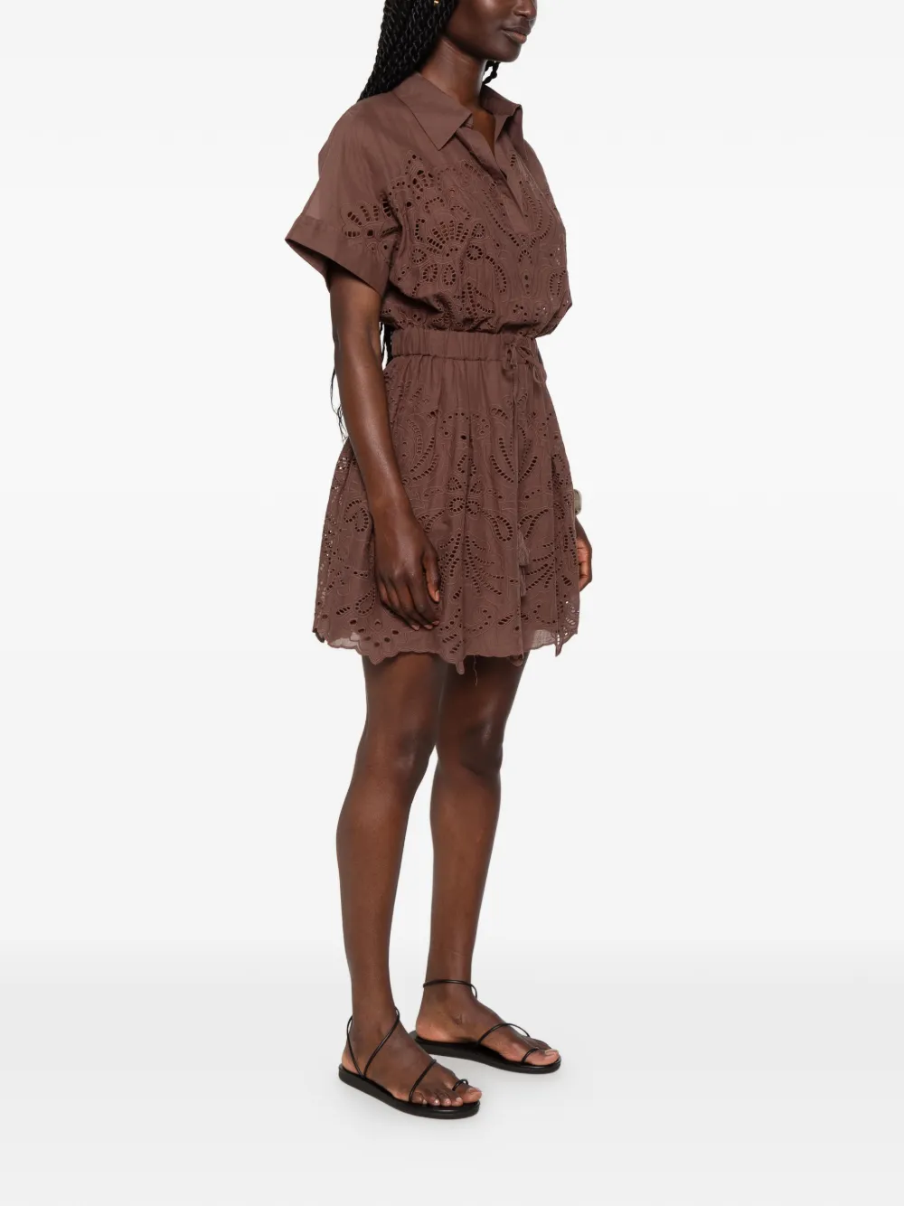 ERMANNO FIRENZE Broderie anglaise mini-jurk Bruin