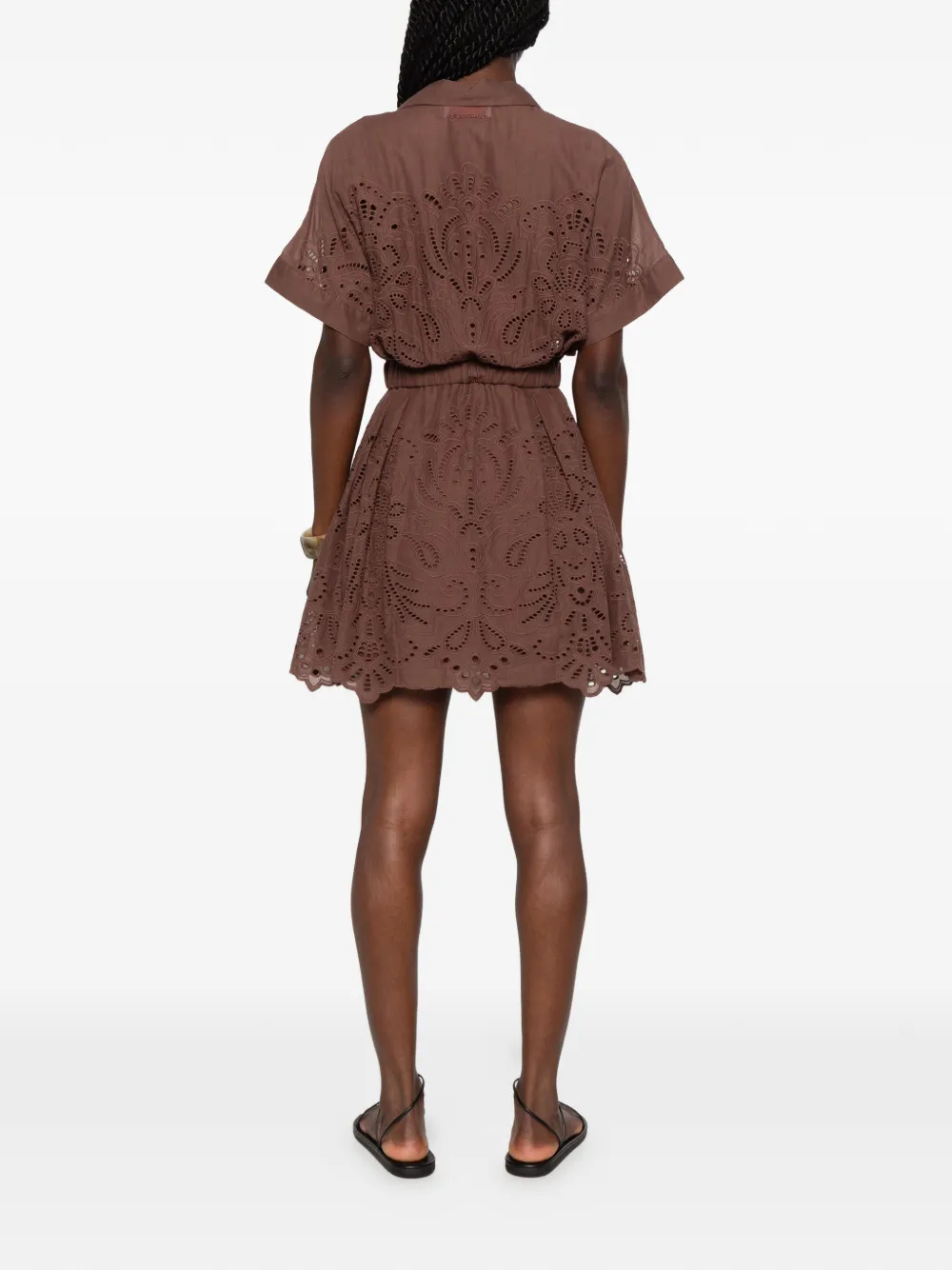 ERMANNO FIRENZE Broderie anglaise mini-jurk Bruin