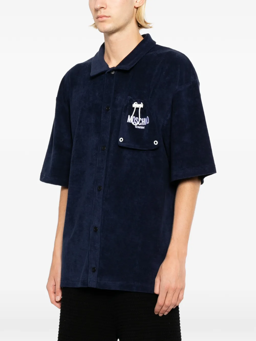 Moschino Badstof overhemd met logo-patch Blauw