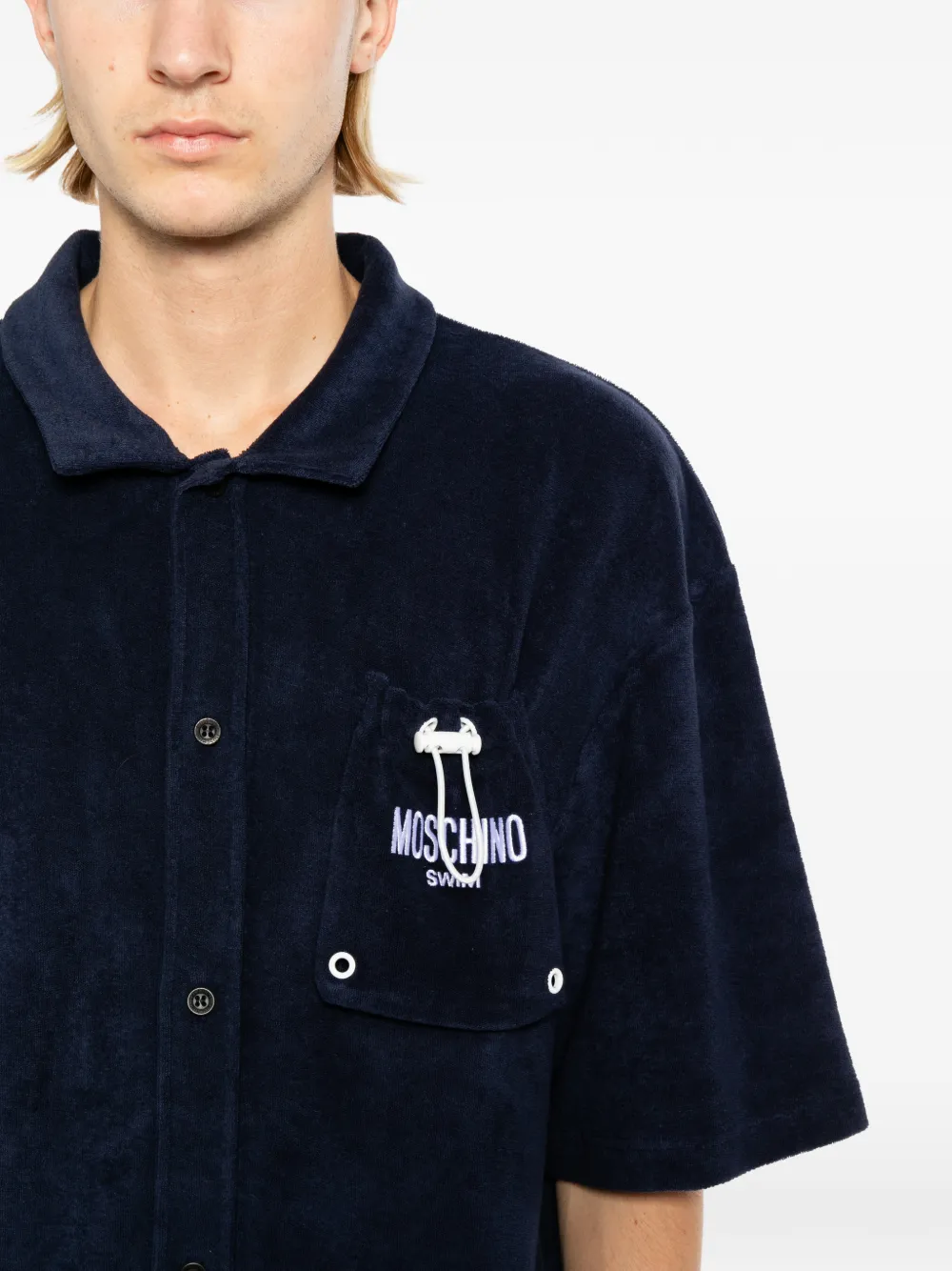 Moschino Badstof overhemd met logo-patch Blauw