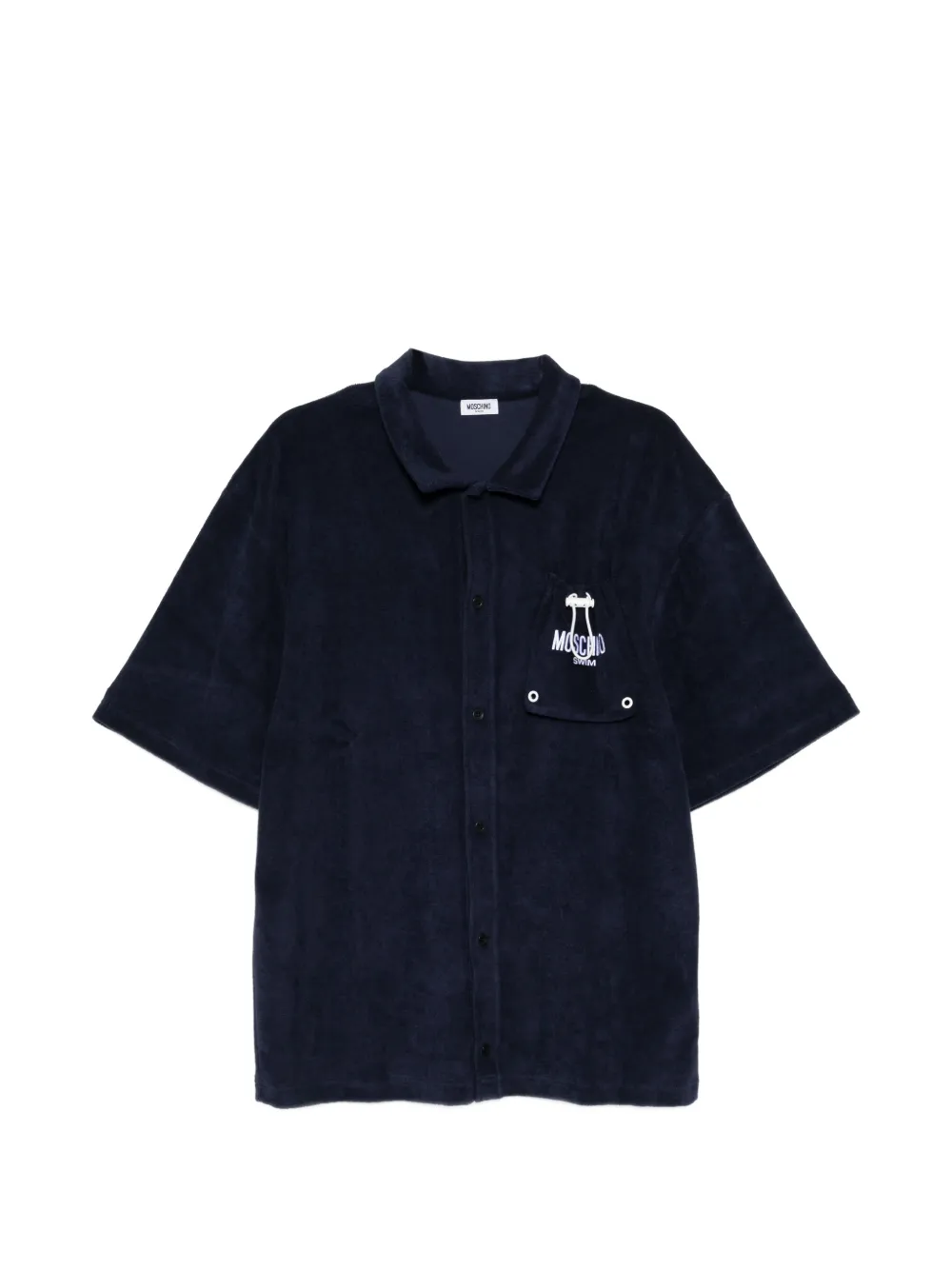 Moschino terry-cloth logo-patch shirt - Blu