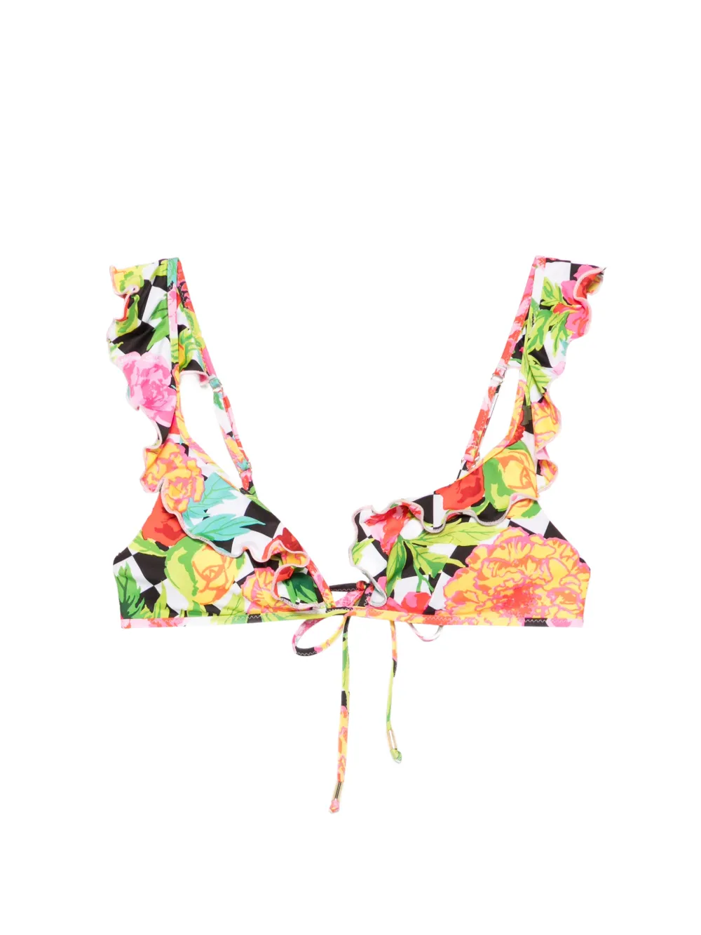 Moschino floral-print ruffled bikini top - Weiß