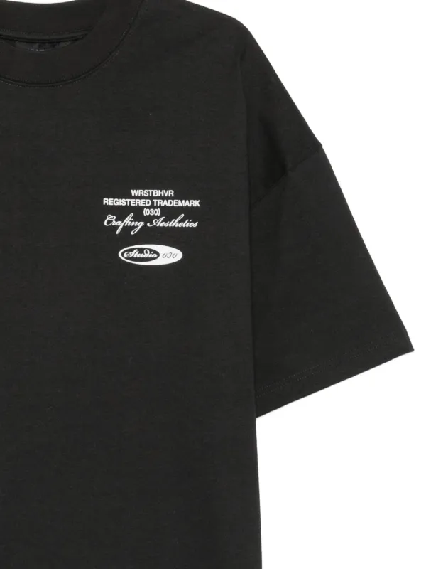 WRSTBHVR Studio V13 logo-print drop-shoulder T-shirt | Black