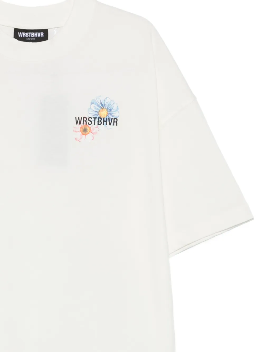 WRSTBHVR Olin T-shirt met grafische print en verlaagde schouders Beige