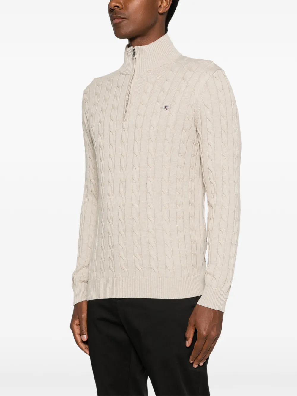 Gant Kabelgebreide trui met kwartrits Beige