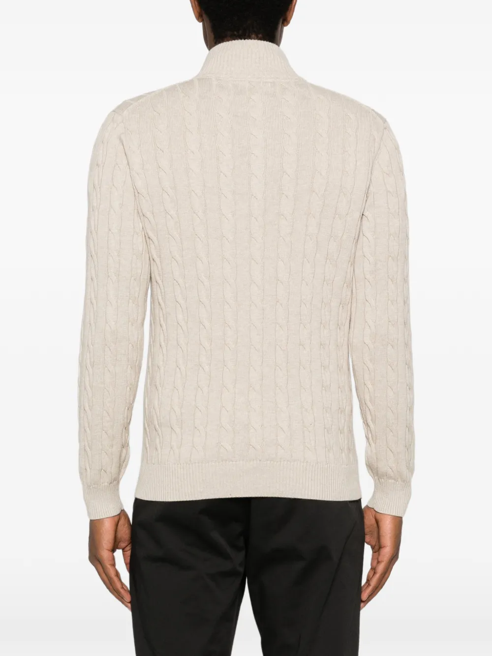 Gant Kabelgebreide trui met kwartrits Beige