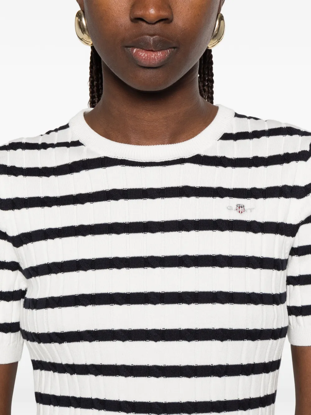 Gant Wafelgebreid T-shirt met horizontale streep Wit