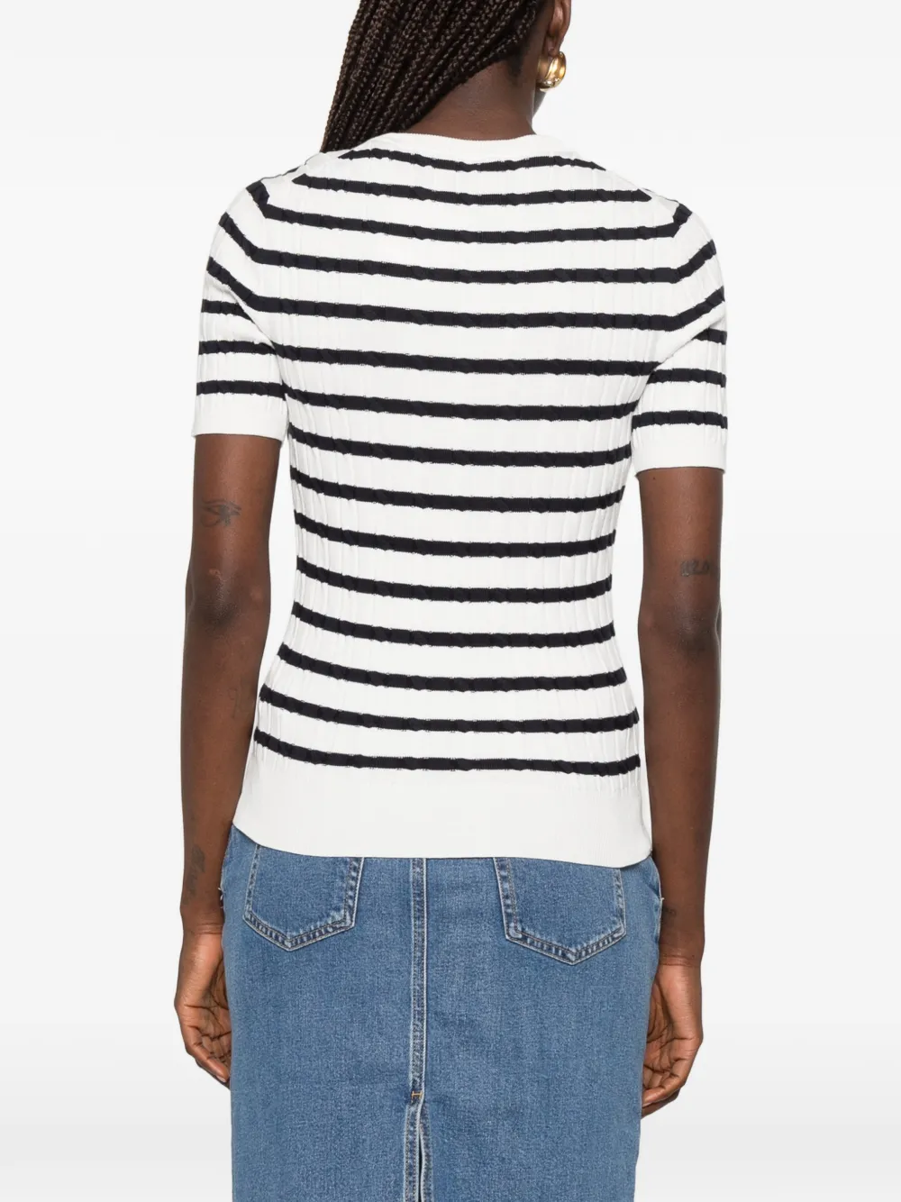 Gant Wafelgebreid T-shirt met horizontale streep Wit