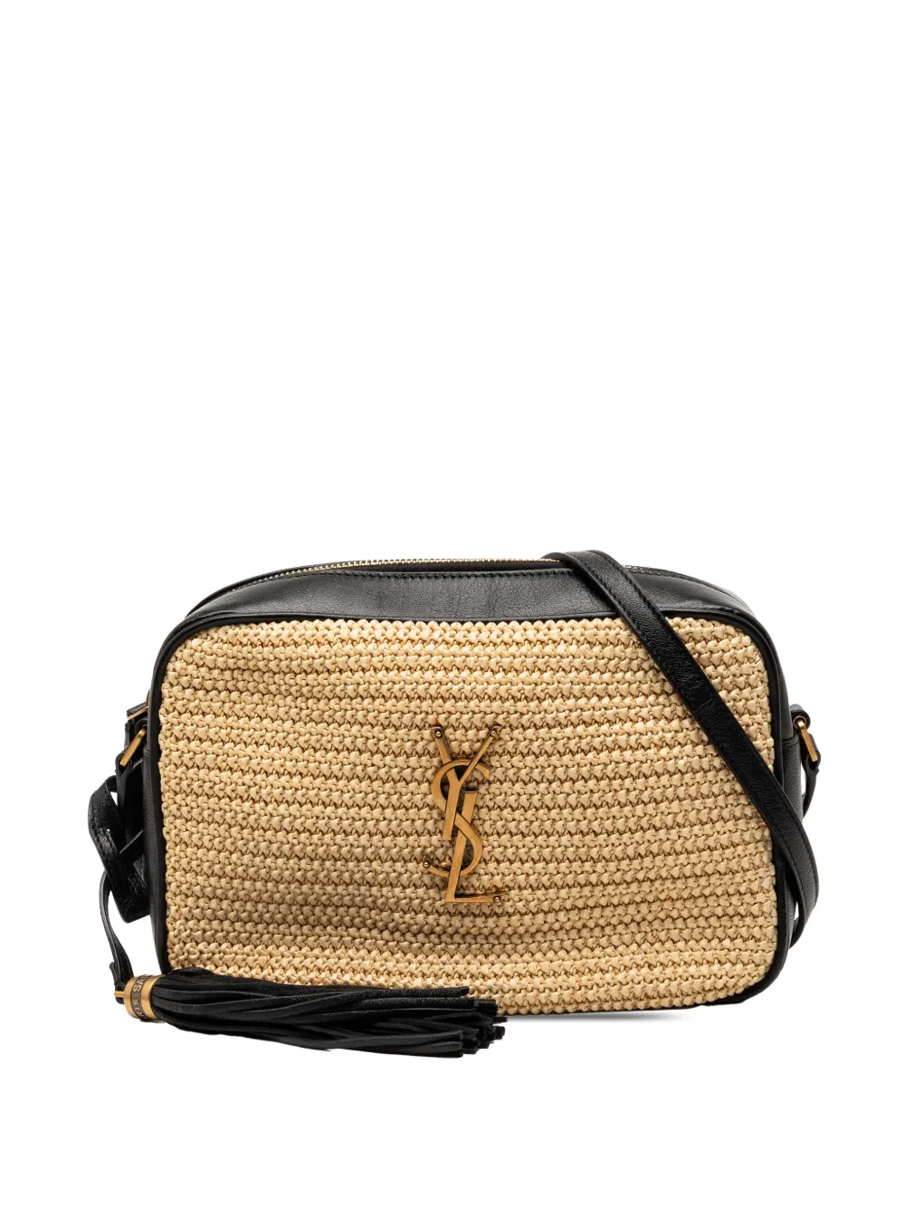 Saint Laurent Pre-Owned 2019 Woven Raffia and Leather Lou Camera Bag crossbody bag - Nero