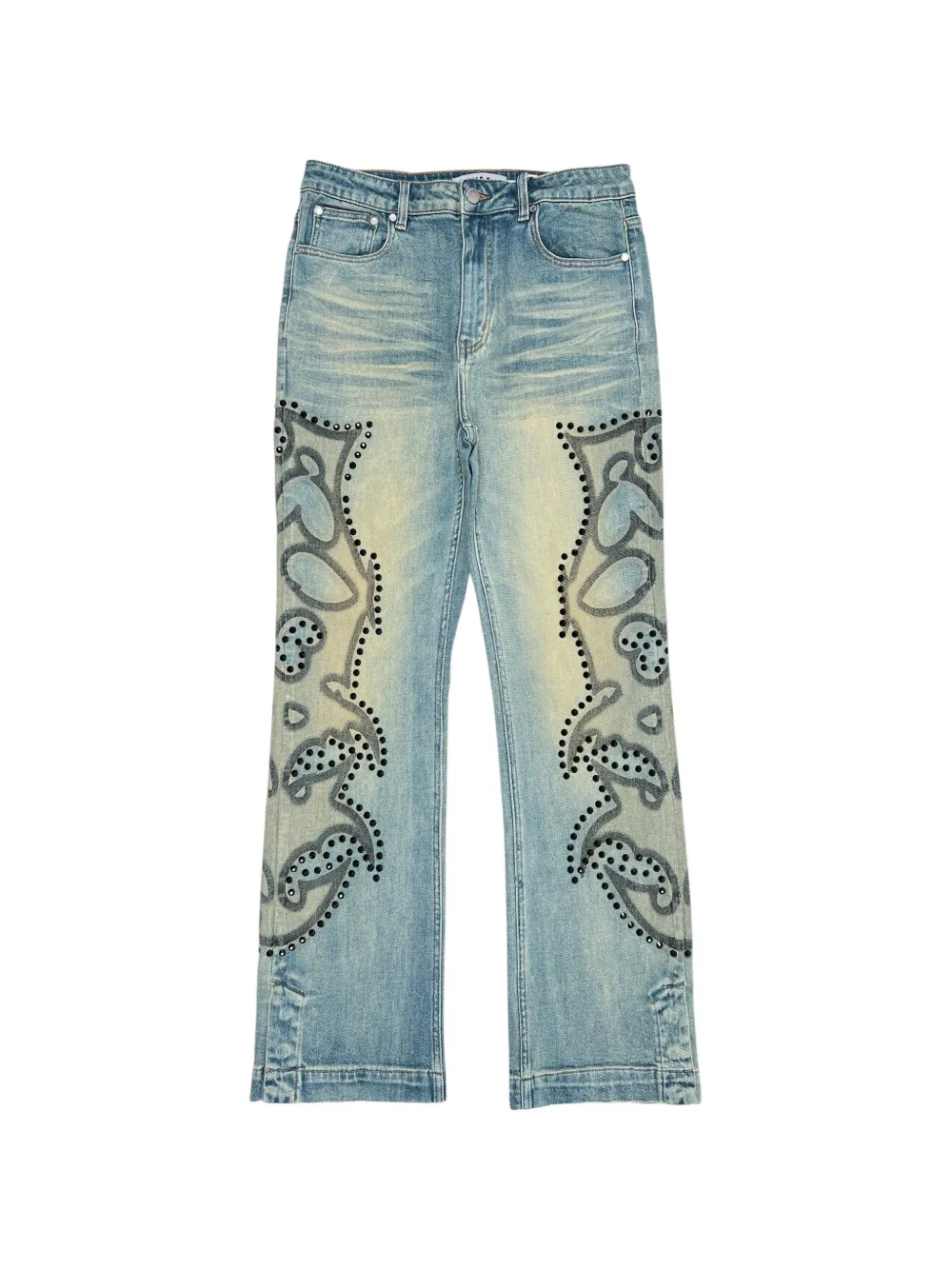 duaa rhinestone print jeans - Blu