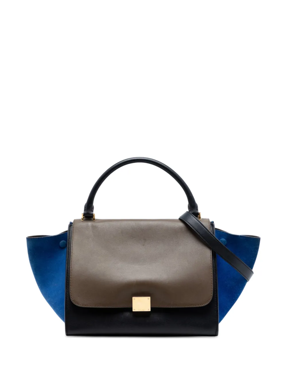 Celine Pre-Owned 2012 Medium Tricolor Calfskin and Suede Trapeze satchel - Nero