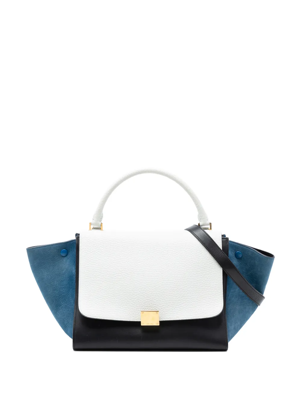 Celine Pre-Owned 2015 Medium Tricolor Calfskin and Nubuck Trapeze satchel - Nero