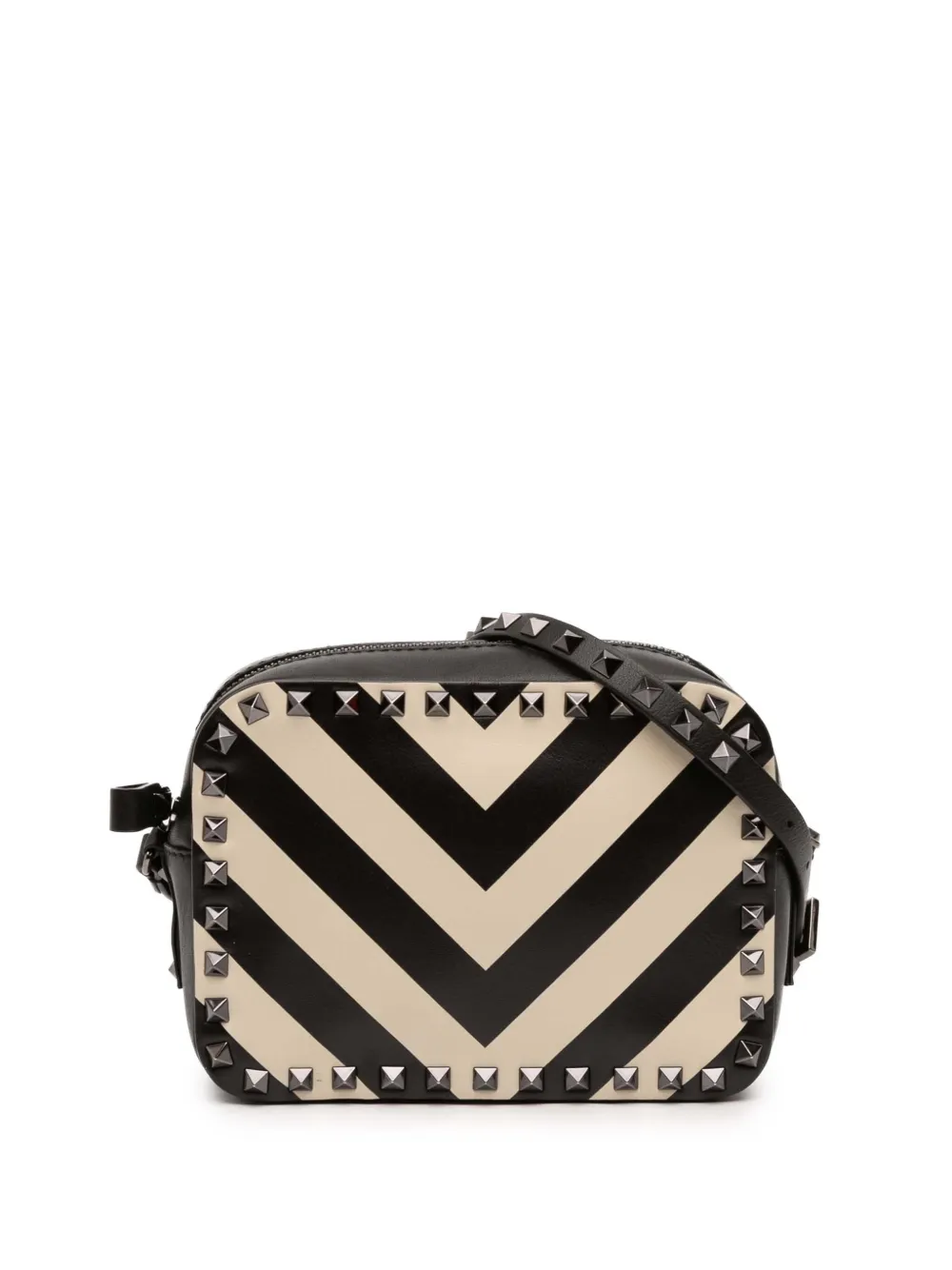 Valentino Garavani Pre-Owned 2018-2026 Leather Chevron Print Rockstud Camera Bag crossbody bag - Schwarz