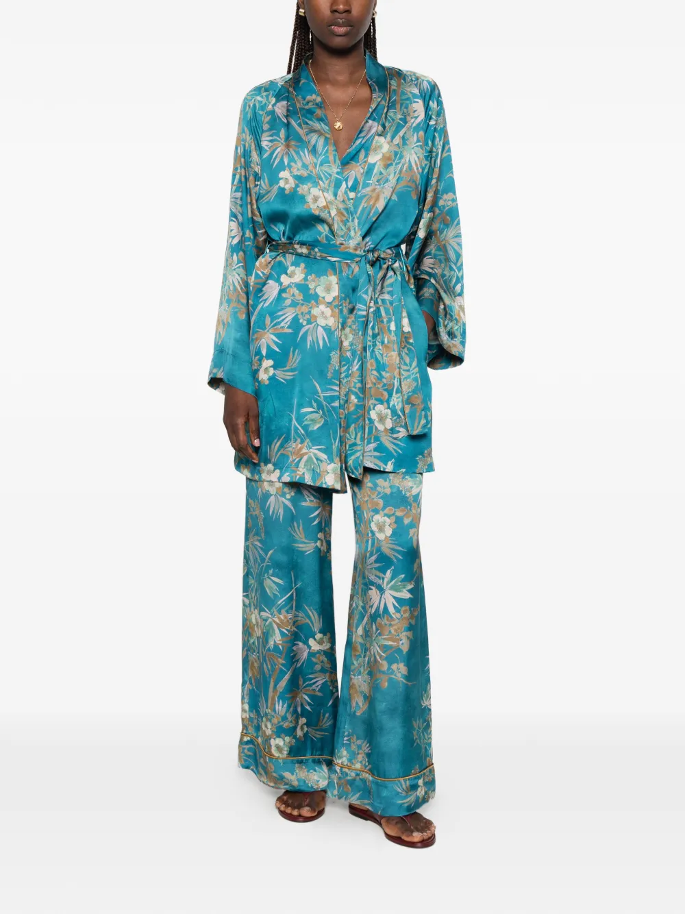 Forte Palazzo broek met bloemenprint Blauw