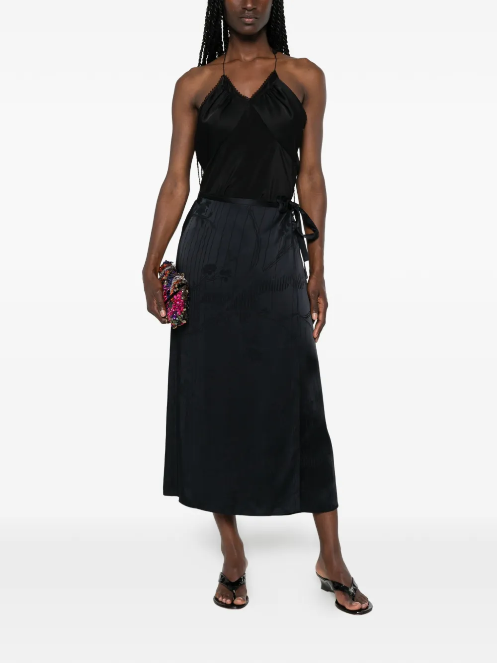 Forte Midi-wikkelrok met bloemen-jacquard Blauw
